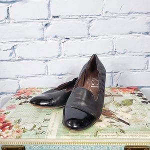 AGL Black Patent Cap Toe Flat Loafers